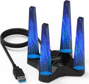 USB WiFi Adapter for Desktop PC, AC1900 WiFi Adapter Dual Band Wireless Network Adapter with 2.4GHz/5GHz High Gain Antennas, MU-MIMO, Supports Windows 11/10/8.1/8/7, XP, Mac OS 10.7-10.15