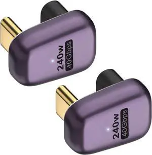 240W USB C 180 Degree Adapter (2 Pack) U Shape Type C Male to Female 40Gbps Connector for Thunderbolt Switch MacBook Laptop Tablet Phone