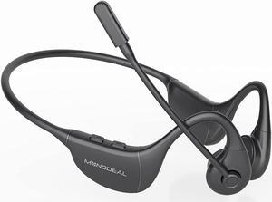 MONODEAL Bone Conduction Headphones with Mic, Bluetooth 5.3 Open Ear Headphones Wireless Waterproof Headsets, Sweat Resistant Wireless Earphones for Running, Work, Driving, Home Office(Black)