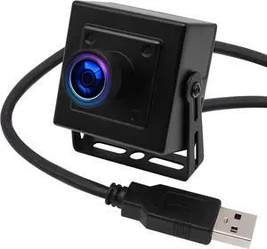 ELP Mini Aluminum Black Case USB Security Camera with 170degree Wide Angle Fisheye Lens USB2.0 Lightburn Camera for Home Security and Machine Vision System,9.9ft/3m Cable for PC, Laptop, Jetson Nano
