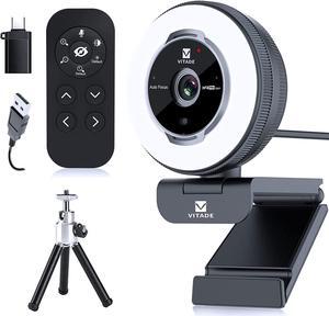 VITADE Zoomable Webcam with Remote Control, 1080P 60FPS Streaming Webcam with Adjustable Ring Light and Tripod, Pro USB 5X Digital Zoom Webcam for Zoom/Skype Teams/Laptop/Mac Windows