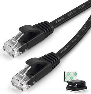 Cat6 Ethernet Cable 75 ft Black Gigabit Flat Network LAN Cable with 40 pcs Cable Clips Snagless Rj45 Connectors for Computer/Modem/Router/X-Box Faster Than Cat5e/Cat5 - XINCA