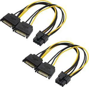 Sata Power Cable Y 2Pack 8 Pin to 15 pin SATA Power Connector Supply Adapter Cable for Computer Video Card Power