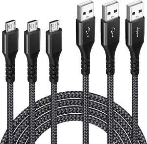 Micro USB Cable3Pack 6.6FTC Micro USB Android Charger Fast Charging Cable Nylon Braided Charging Cord Compatible with Samsung Galaxy S7 S6 S5 LG Sony HTC PS4 Xbox