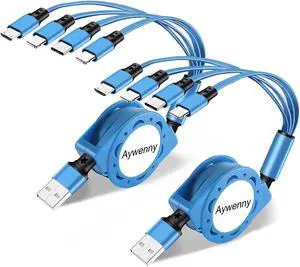 Multi Charging Cable 4A 2Pack 3.3Ft Retractable Fast Charger Cable 4 in 1 Multi Charging Cord USB Cable with Phone/Type C/Micro USB Ports for Cell Phones/Tablets/ Galaxy/PS & More