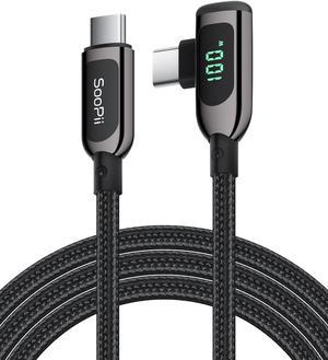 SooPii 100W Right Angle USB C to USB C Cable,4FT Zinc Alloy Braided Type C Cable with LED Display for lPhone 15, lPad Air/Pro,MacBook Pro,Galaxy S24/S23/S22/S10,Pixel,LG(1.2m,Black)