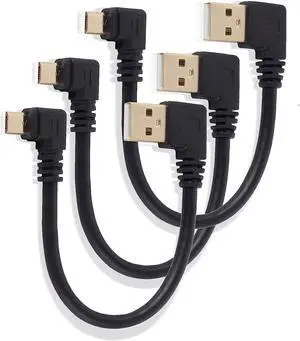 Right Angle Micro USB Cable, Micro USB 6 Inches Cord Short Micro USB Cable, USB Male to Micro USB Male Adapter Cable, Gold Plated 90 Degree Micro USB Charge Transfer Lead (5 Pin Micro USB, 3 PCS)