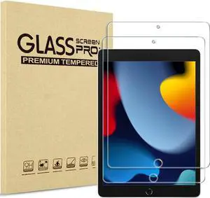 2 Pack Screen Protector for iPad 9th 8th 7th Generation 10.2 Inch (2021/2020/2019) Tempered Glass Film for A2602 A2603 A2270 A2197 -Clear