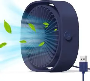 Simpeak USB Fan, Portable Small Desk Fan Quiet (No Battery), 3 Speed 360° Adjustable Mini Table Fan USB, Personal Fan for Home Office Bedroom, Dark Blue