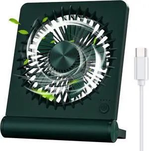 B Portable Fan, Mini USB Desk Fan 3-Speed Adjustable Desk Cooling Fan, Rotation Strong Wind, Hand Held Hanging Desk Quiet Personal Fan for Camping Home Desktop Office Indoor Table Outdoors-Green