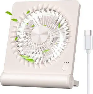 B Portable Fan, Mini USB Desk Fan 3-Speed Adjustable Desk Cooling Fan, Rotation Strong Wind, Hand Held Hanging Desk Quiet Personal Fan for Camping Home Desktop Office Indoor Table Outdoors-Beige