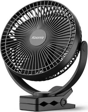 Koonie 10000mAh Clip on Fan Rechargeable, 8-Inch Battery Operated Desk Fan, USB Fan with 4 Speeds, Strong Airflow Sturdy Clamp for Golf Cart Office Desk Outdoor Travel Camping Tent Gym Treadmill,Black