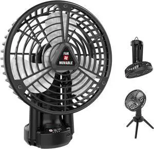 Portable Battery Operated Fan with Auto swing, 10400mAh Outdoor Small Rechargeable Camping Fan, Personal Desk Fan Cooling Table Fan with Hanging Hook for Tent,Bedroom, Office