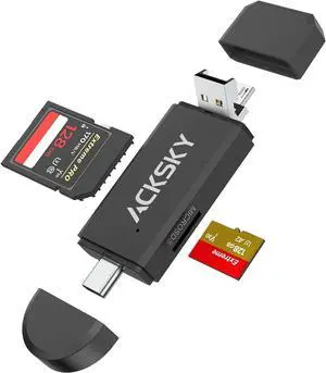 3-in-1 SD Card Reader-Type-C/USB-A/Micro USB Dual Slot Memory Card Reader for MacBook/PC/Android/Phone/Camera/Laptop/Galaxy/Chromebook Micro SD Card Adapter Supports SD/SDHC/SDXC/MMC