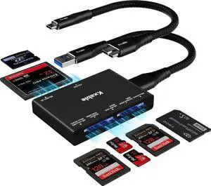 SD Card Reader 7 in 1 USB 3.0 Memory Card Reader/Writer 5Gbps for SD/Micro SD/MS/CF/MMC/XD/SDHC/SDXC Camera Memory Card Reader for Mac OS Windows Linux- with 2 USB A/C to Micro 3.0 Cables