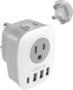 South Africa Plug Adapter,VINTAR Type M Power Adapter with 1 USB C,2 American Outlets and 3 USB Ports,6 in 1 International Power Adapter for Canada to South Africa,Botswana,Namibia,Nepal(Type M)