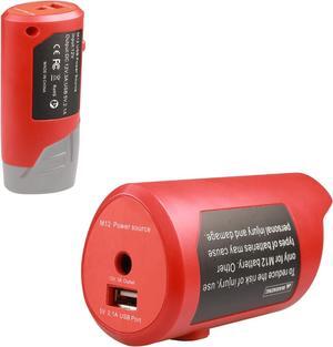 L USB Power Source Adapter for Milwaukee M12 12V Lithium-ion Battery, Portable Power Source Adapter with 2.1A USB Port & DC 12V Outlet,USB Device Charging Adapter(M12 Adapter-ONLY)