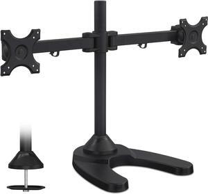 Mount-It! Dual Monitor Stand | Double Monitor Free Standing Desk Mount | Arms Fit Two x 19 20 21 22 23 24 Inch VESA 75 100 Compatible Computer Screens | Interchangeable Grommet Base Also Included
