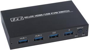 AIMOS AM-KVM 201CL 2-in-1 HDMI/USB KVM Switch Support HD 2K*4K 2 Hosts Share 1 Monitor/Keyboard& Mouse Set