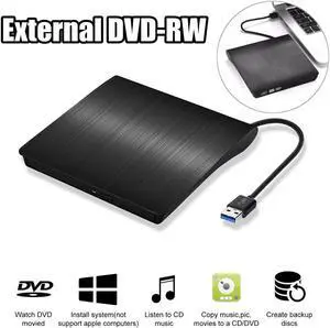 External CD DVD Drive for PC Laptop, DVD Player CD Burner USB 3.0 Portable CD DVD +/-RW External Disk Drive Optical Drive Slim CD DVD ROM Recorder Writer fits for Mac/Windows/Linux