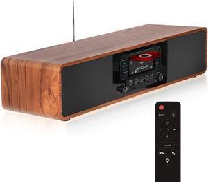 KEiiD CD Player for Home with Bluetooth Stereo System Wooden Desktop Speakers FM Radio USB SD AUX Remote Control, 28 Inch Long 20 Pounds Weight