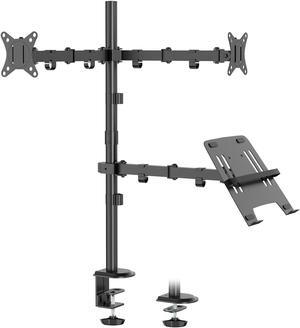 PUTORSEN Dual Monitor Stand and Laptop Mount Fit Two 17 to 32 Inch Monitor and 10 to 15 Inch Laptop,Extra Tall Adjustable Stand,19.8 lbs Weight Capacity per Arm,Black