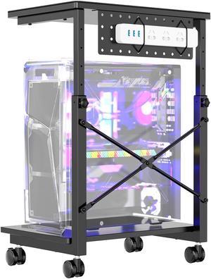 PUTORSEN PC Tower Stand, Height Adjustable Computer Tower Stand Under Desk, 2-Tier ATX-Case PC Floor Stand, PC Holder, Under Desk Printer Stand with Rolling Wheels, Black