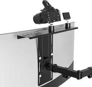 PUTORSEN ALL-IN-ONE VESA Compatible Device Shelf Holds Cameras, Webcams, Microphones, Lighting, Fits VESA Mount 75/100mm,Height Adjustable