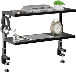 PUTORSEN Desk Shelf Clamp-On Above or Under - 24 inch Clamp Desktop Shelf, Over or Under Table Clamp Shelf, Desk Organizer Shelf for Office Accessories, Gaming Devices, Black