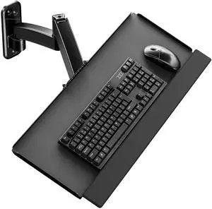 PUTORSEN Keyboard Tray Wall Mount,Sit-Stand 26 Inch Keyboard and Mouse Stand,Height Adjustable Typing Platform,360 Degree Rotation, Holds up to 19.8 lbs, Black