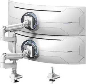 PUTORSEN Dual Monitor-Arm Heavy-Duty for 17-49-inch Screens - Vertical Stacked Dual Monitor Mount Stand for Ultrawide Screens up to 44lbs, Aluminum,Full Motion, VESA 75/100 mm, White