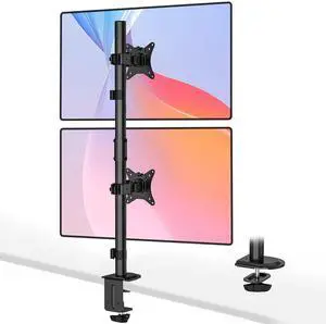 PUTORSEN Vertical Dual Monitor Stand - Stacked Monitor Mount for 2 Screens up to 35" Size, 26.5 lbs Max Capacity, with Height Adjustable Extra Tall Pole, VESA 75/100mm