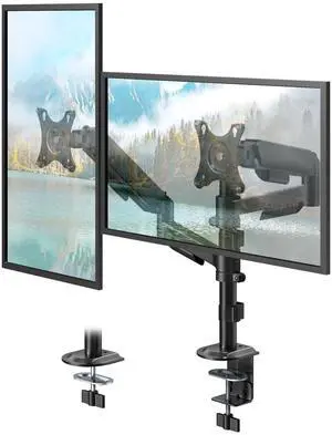 PUTORSEN Dual Monitor Stand for 17-32 Inch Screens,Holds up to 19.8lbs, Full Motion Adjustable Tilt Swivel Rotation, Space-Saving Desk Mount with C-Clamp & Grommet, Black