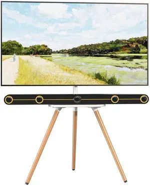 PUTORSEN Easel TV-Stand for 43-65-Inch Screens - Portable Swivel Tripod TV Stand with Wooden Tray, Height Adjustable TV Floor Stand