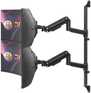 PUTORSEN Dual Arm Heavy-Duty Wall Monitor Mount for 17-49" Screens,Holds 2 Ultrawides Up to 44 lbs per Arm,VESA 75/100 Compatible,Tilt/Swivel/Rotation, Black