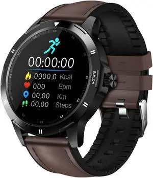 Smart Watch 1.28-Inch IPS Full-Touch Screen BT5.0 Fitness Tracker IP67 Waterproof Temperature/Sleep/Heart Rate Compatible with Android iOS Coffee