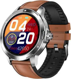 Smart Watch 1.28-Inch IPS Full-Touch Screen BT5.0 Fitness Tracker IP67 Waterproof Temperature/Sleep/Heart Rate Compatible with Android iOS Brown