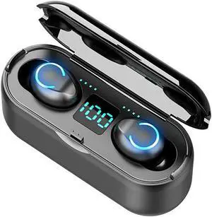 True Wireless Stereo Earbuds In-Ear BT Earphones Sound Noise Reduction Waterproof Earbuds LED-Digital Display Touch-Control Headsets HD Call Headphoenes with MIC Compatible with iOS Android Black