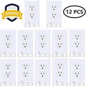 12Pcs Wall Outlet Plate LED Night Light Illuminated Plug Cover With Sensor Inductive Guidelight Easy Snap On No Wire Or Battery Needed For Hallway Bathroom Stairway Garage Utility Room Decor