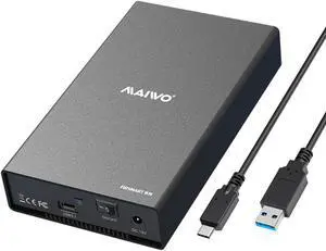 MAIWO 2.5 / 3.5" SATA External Hard Drive Enclosure, SATA III to USB3.1 Type C for SATA Hard Disk HDD/SSD, Supports UASP Up to 6Gbps and Capacity Max 18TB - Black Aluminum alloy Case