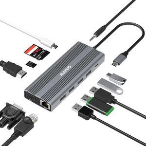 MAIWO USB C Hub Mini Docking Station 12 in 1 Type C Adapter Hub with 1000M RJ45 Ethernet, 4K HD, VGA, USB 3.0 Ports, PD 3.0 Charging Port, TF/SD Card Readers, Audio Mic Port for MacBook, Chromebook
