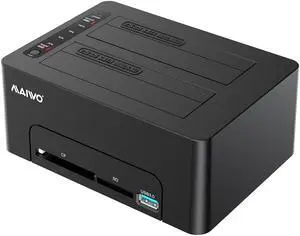 MAIWO USB 3.0 to SATA Dual Bay External Hard Drive Docking Station for 2.5 or 3.5 inch HDD/SSD with Hard Drive Duplicator/Cloner /CF&SD Card Reader Function Support 16TB