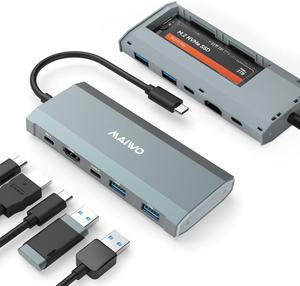 MAIWO 6in1 USB C Docking Station and M.2 NVMe SSD Enclosure, Multi-Port USB-C Hub Adapter with 4K HD, USB 3.0 Ports, 100W PD Power Delivery, Type-C Enclosure for M.2 PCIe NVMe and SATA SSDs Size 2280