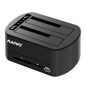 MAIWO Dual Bay Hard Drive Docking Station With Offline Clone For 2.5 3.5 Inch SATA HDD/SSD, Support Reading CF&SD Card, USB 3.0 5Gbps Drive Duplicator Cloner, 36TB Capacity