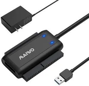MAIWO SATA IDE to USB 3.0 Adapter Cable, External Hard Drive Reader Converter for Universal 2.5/3.5 Inch IDE/SATA HDD/SSD and 5.25 inch DVD/CD-ROM Drive, 12V/2A Power Adapter