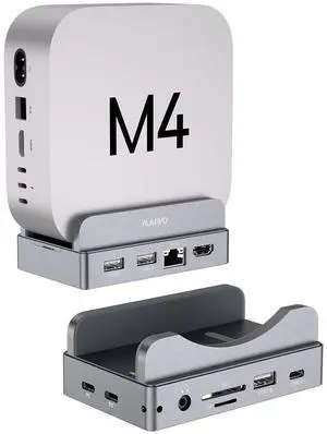 MAIWO Mac mini M4 Dock & Stand with M.2 SATA NVMe Enclosure, Mac mini M4 Pro Hub with 2xUSBA 3.1, 1xUSBA 2.0, USB C Data Port Up to 10Gbps, RJ45 Gigabit Network Port, HD 4K Port, SD/TF Slot