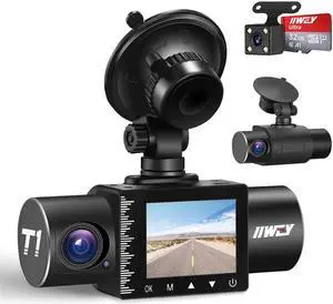 Dash Cam Front Rear and Inside 1080P Three Channels with IR Night Vision Car Camera SD Card Included Dashboard Camera Dashcam for Cars HDR Motion Detection and G-Sensor for Car, Taxi, Uber Dash Cam Front Rear and Inside 1080P Three Channels with IR Night Vision Car Camera SD Card Included Dashboard Camera Dashcam for Cars HDR Motion Detection and G-Sensor for Car, Taxi, Uber