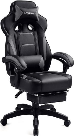 Gaming Chair with Footrest Office Desk Chair Ergonomic Gaming Chair Pu Leather High Back Adjustable Swivel Lumbar Support Racing Style Esports Gamer Chairs Gray