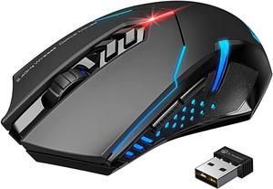 Wireless Gaming Mouse Silent Click, PC Gaming Mice LED Lights, 5 Adjustable DPI, Side Buttons, 12 Months Battery, 81G Lightweight Gaming Mouse for PC/Mac Gamer, Black