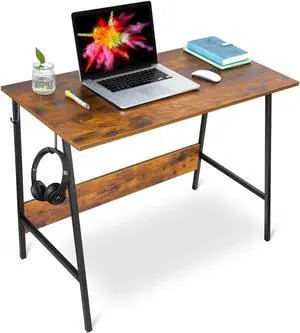 Computer Desk Writing Study Table for Home Office,PC Notebook Writing Table with Stable Trapezoidal Metal Structure Modern Student Desk with Two Hooks,Easy to Install,Rustic Brown Computer Desk Writing Study Table for Home Office,PC Notebook Writing Table with Stable Trapezoidal Metal Structure Modern Student Desk with Two Hooks,Easy to Install,Rustic Brown